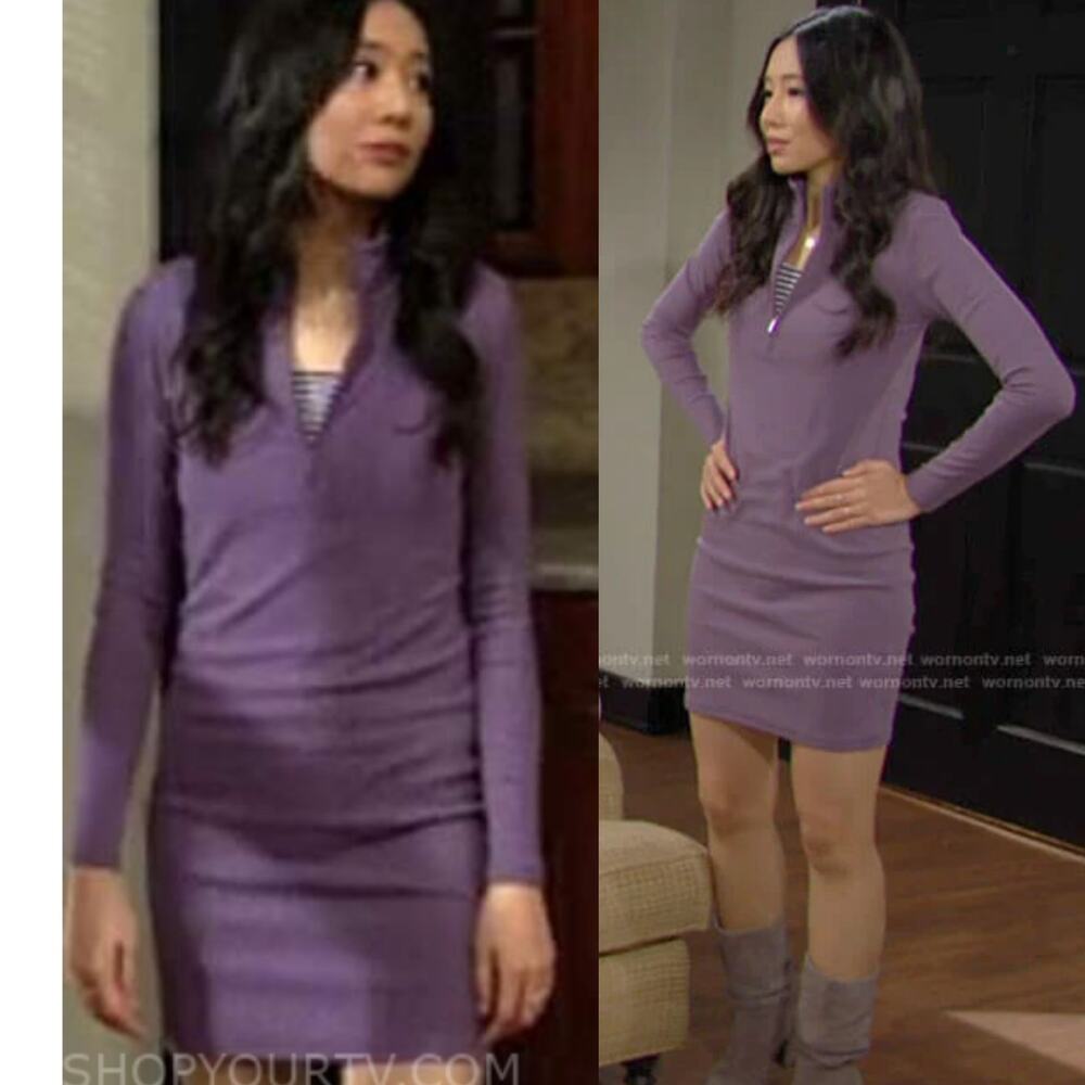 Aritzia Sunday Best Half Zip Mini Dress Long Sleeve Bodycon Violet Purple XXS - Picture 2 of 10